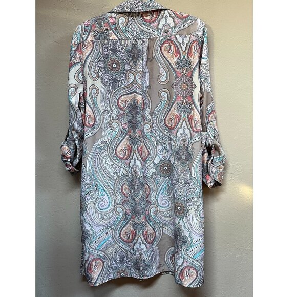 Joan Vass Studio Womens Size Large Paisley Print Roll-Tab Sleeve Tunic Shirt Top - Picture 2 of 9